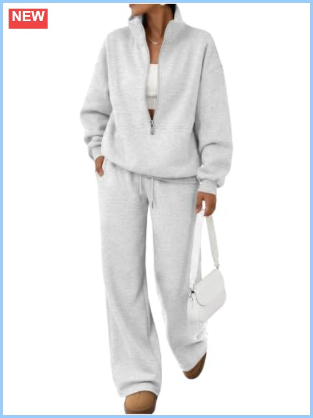 Oversized Half-Zip Sweatsuit Set with Wide Leg Pants